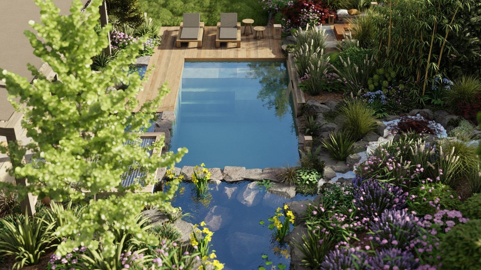La conception 3D projet réaménagement jardin avec piscine sur Reichshoffen